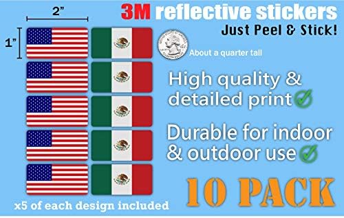 3M מדבקות דגל מקסיקו וארהב. מדבקות בטיחות רב -תכליתיות | כובעים קשים, מחשבים ניידים, אופניים, ארגזי